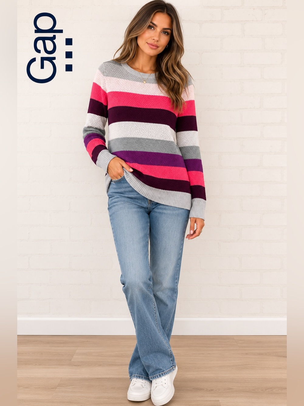 Gap Striped Colorblock Crewneck Sweater Multi-Color Size S